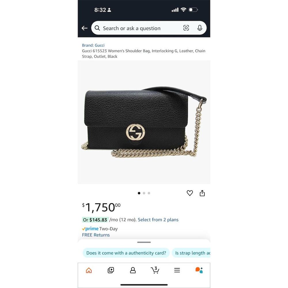 Gucci Women's Black Shoulder Bag with Silver Chain & GG Logo - Picture 10 of 11